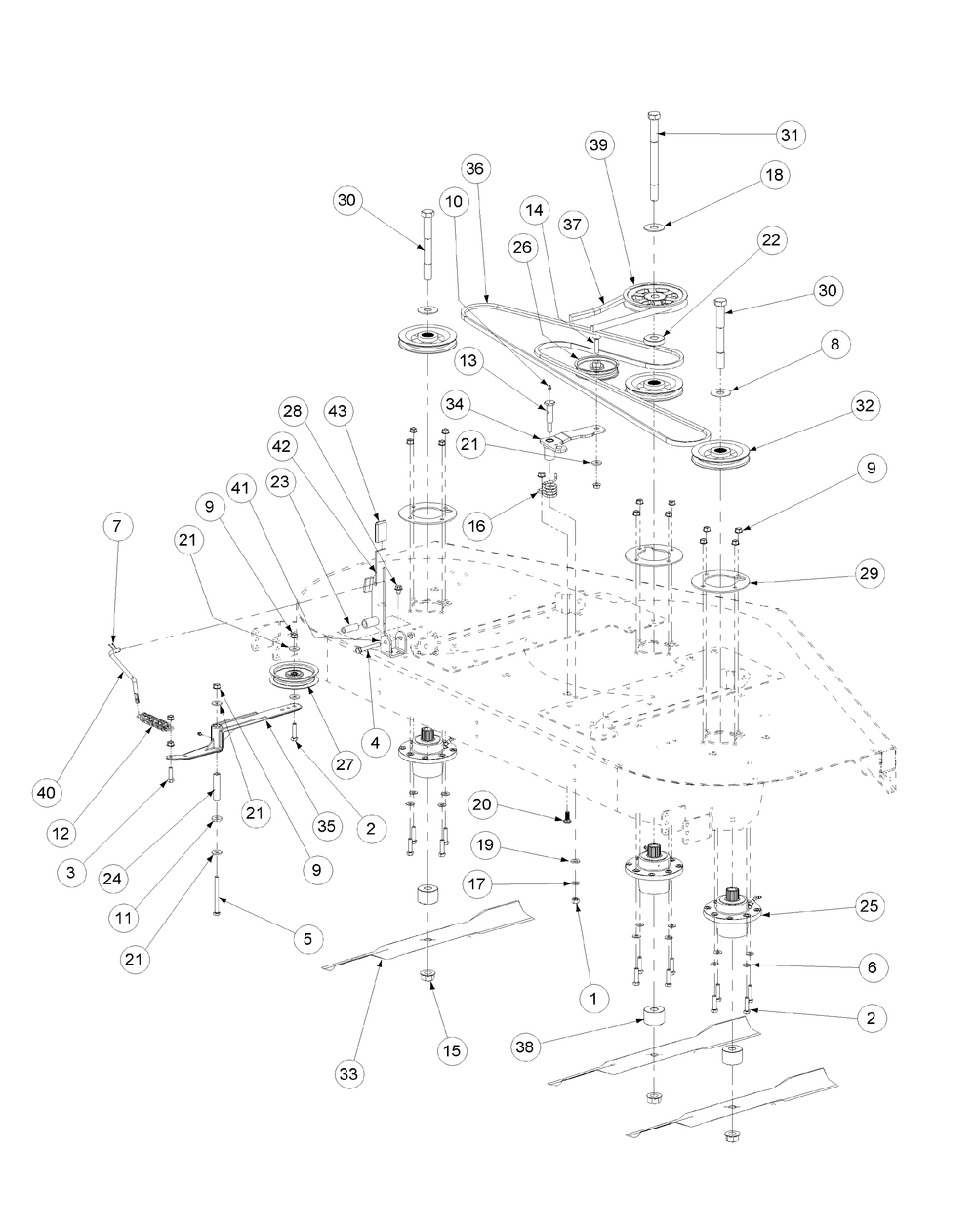 Fabricated Deck Spindle Assembly Diagram and Parts List for M72-GN33 53CB5FJZ750-33HP-OHV Cub Cadet Lawn Tractor